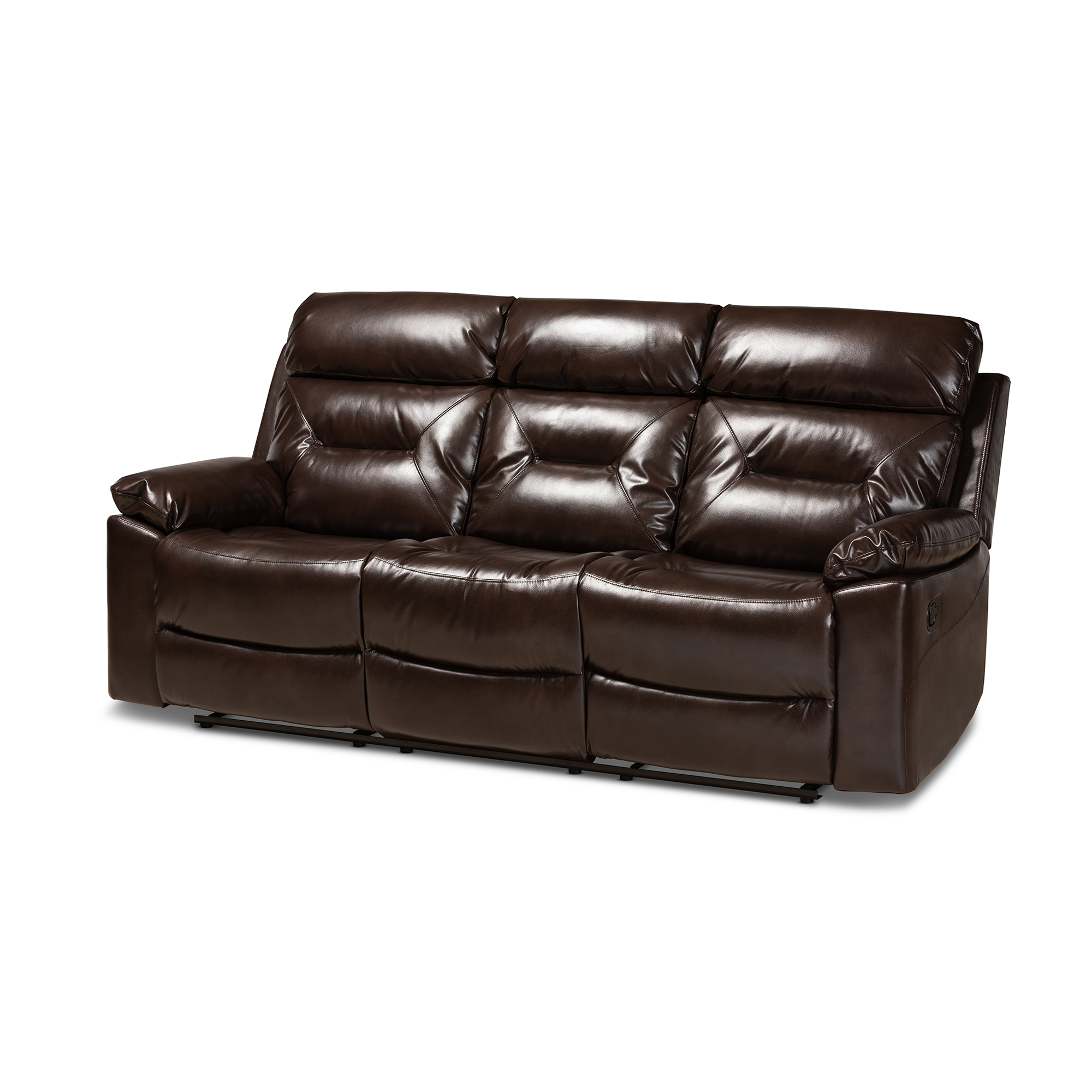 Baxton Studio Byron Modern and Contemporary Dark Brown Faux Leather Upholstered 3-Seater Reclining Sofa